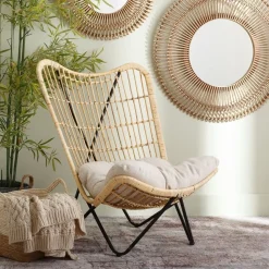 Casa Viva Butaca de fibras naturales y metal con cojín 76x76x87cm New