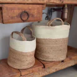 Casa Viva Cesta de yute blanca y natural Vide Ø30x28cm New
