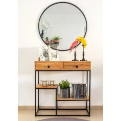 Casa Viva Consola de madera acacia con dos cajones y estantes Bremen 80x30x81cm Outlet