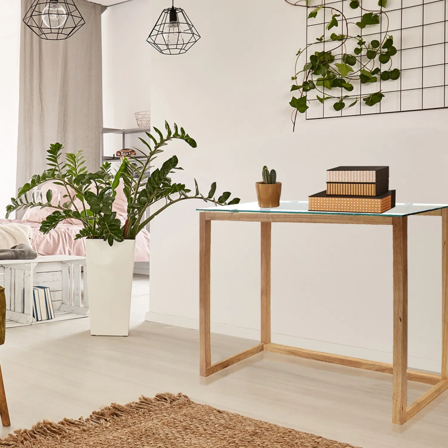 Casa Viva Consola de madera y cristal New