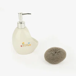 Casa Viva Dispensador de jabón de cocina de cerámica con estropajo Flores 11x9x18cm Outlet