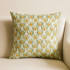 Casa Viva Funda de cojín de algodón verde y naranja cuadrada Tarka 45x45cm New