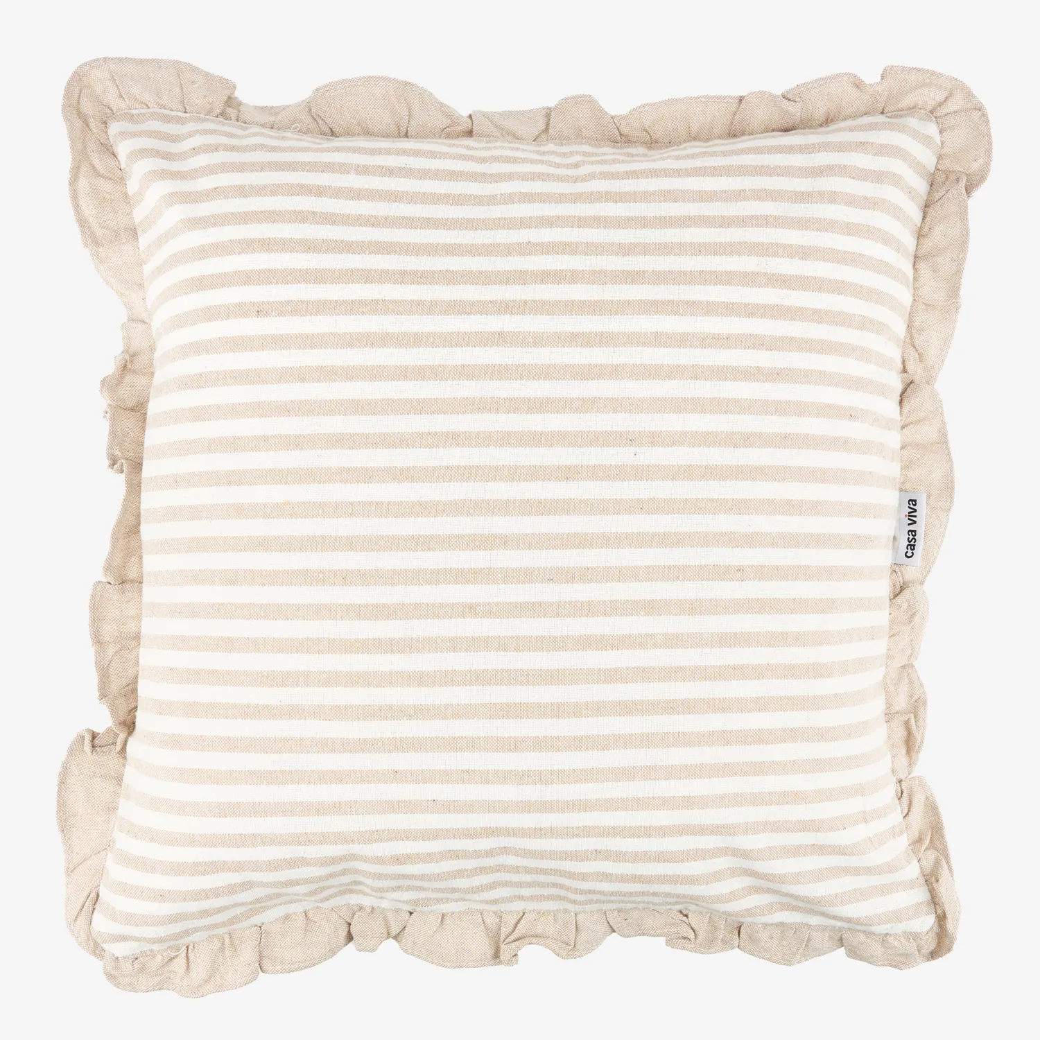 Casa Viva Funda de cojín de algodón volante rayas beige Timoti 45x45cm Outlet