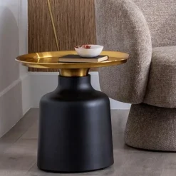 Casa Viva Mesa auxiliar de metal negra y dorada Ø50x47,50cm Outlet