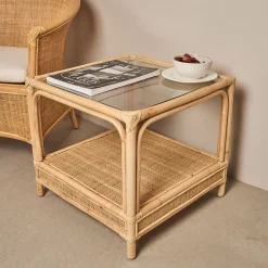 Casa Viva Mesa auxiliar de ratán y cristal Corvo 55x55x50cm New