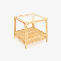 Casa Viva Mesa auxiliar de ratán y cristal Corvo 55x55x50cm New