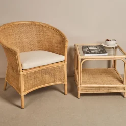 Casa Viva Mesa auxiliar de ratán y cristal Corvo 55x55x50cm New