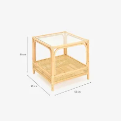 Casa Viva Mesa auxiliar de ratán y cristal Corvo 55x55x50cm New