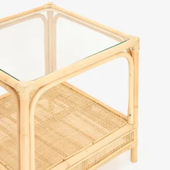 Casa Viva Mesa auxiliar de ratán y cristal Corvo 55x55x50cm New