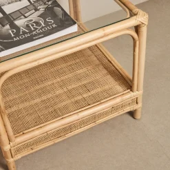 Casa Viva Mesa auxiliar de ratán y cristal Corvo 55x55x50cm New