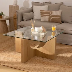 Casa Viva Mesa de centro de cristal y madera DM Milán 85x85x45cm Sale
