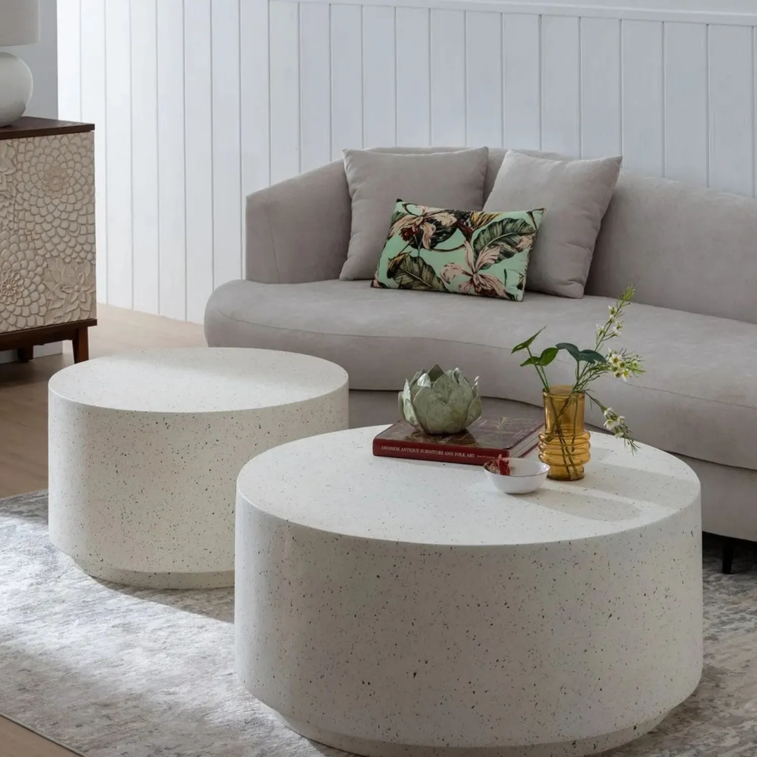 Casa Viva Mesa de centro de fibra de magnesio blanca Milo Ø90x40cm Clearance