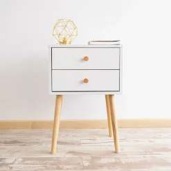 Casa Viva Mesita de noche de madera con 2 cajones Deva 40x30x63cm Best