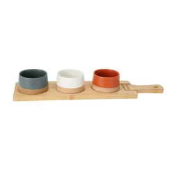 Casa Viva Set de 3 bols de gres de colores con bandeja madera Hot