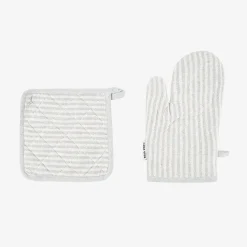 Casa Viva Set de manopla y agarradera de algodón con rayas grises