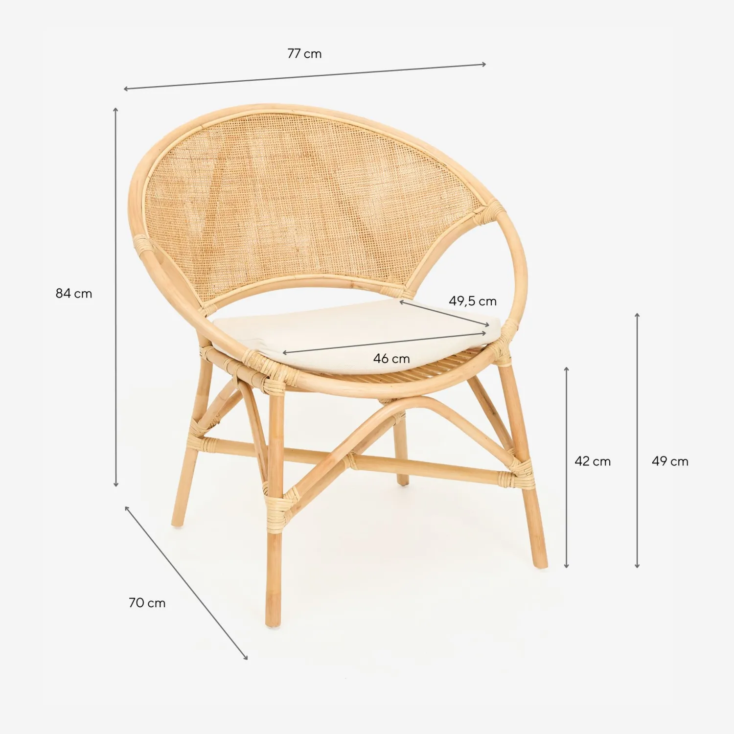 Casa Viva Silla de comedor de ratán beige Milos 77x70x84cm