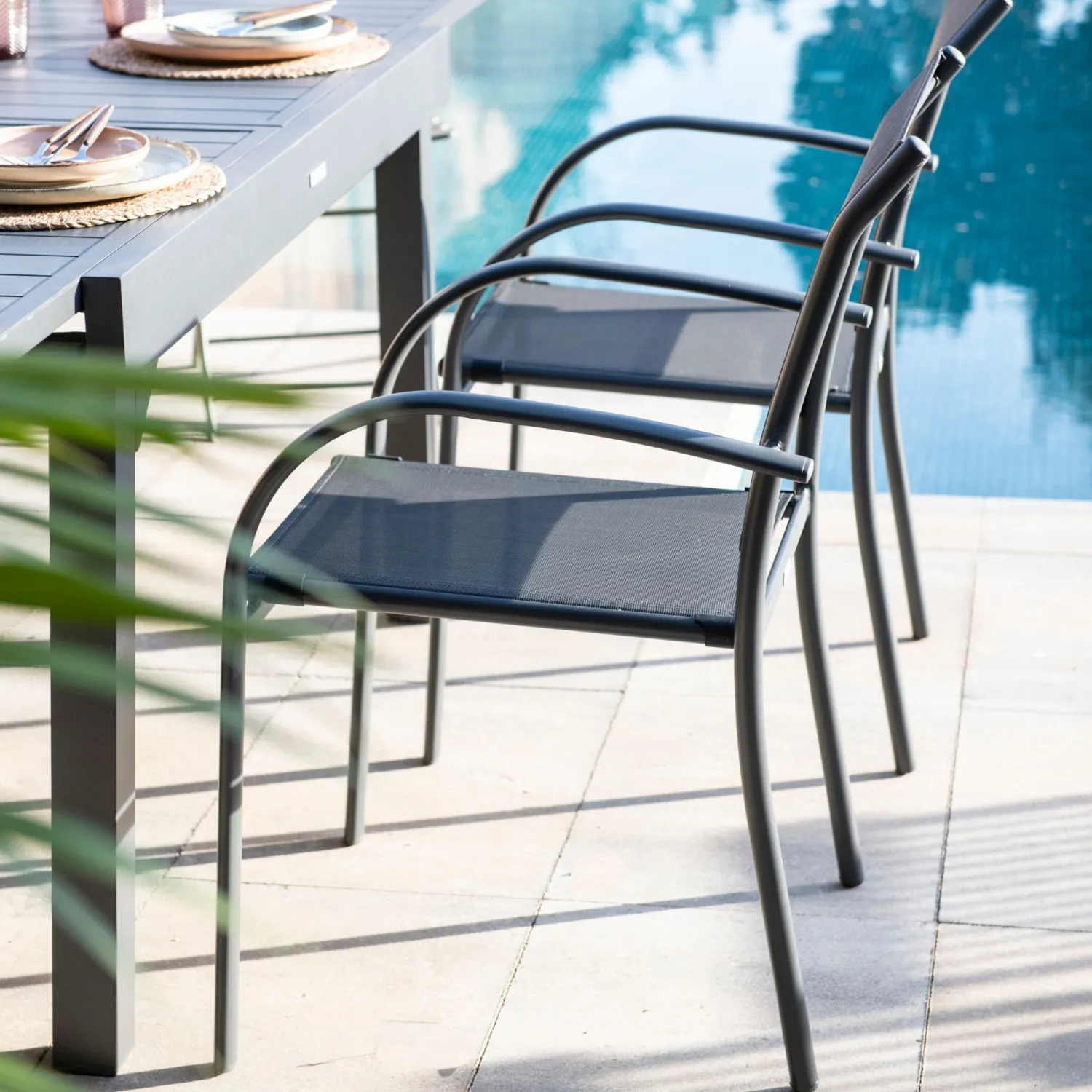 Casa Viva Silla de jardín de aluminio y textilene gris Tabarca 56x62x88cm