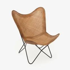 Casa Viva Silla mariposa de cuero y ratán marrón Katy 72x78x92cm Outlet