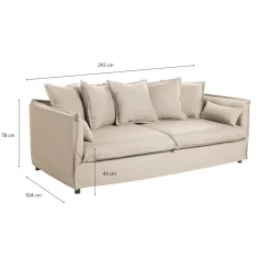 Casa Viva Sofá de 3 plazas beige con cojines 210x104x69cm Clau&Chloe Clearance
